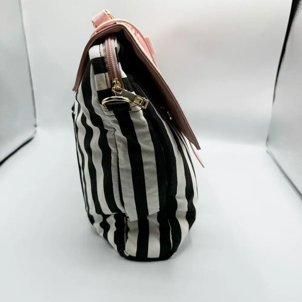 Matein 17 Laptop Bag Pink Black White Striped Padded RFID Bow Charm Lightweight